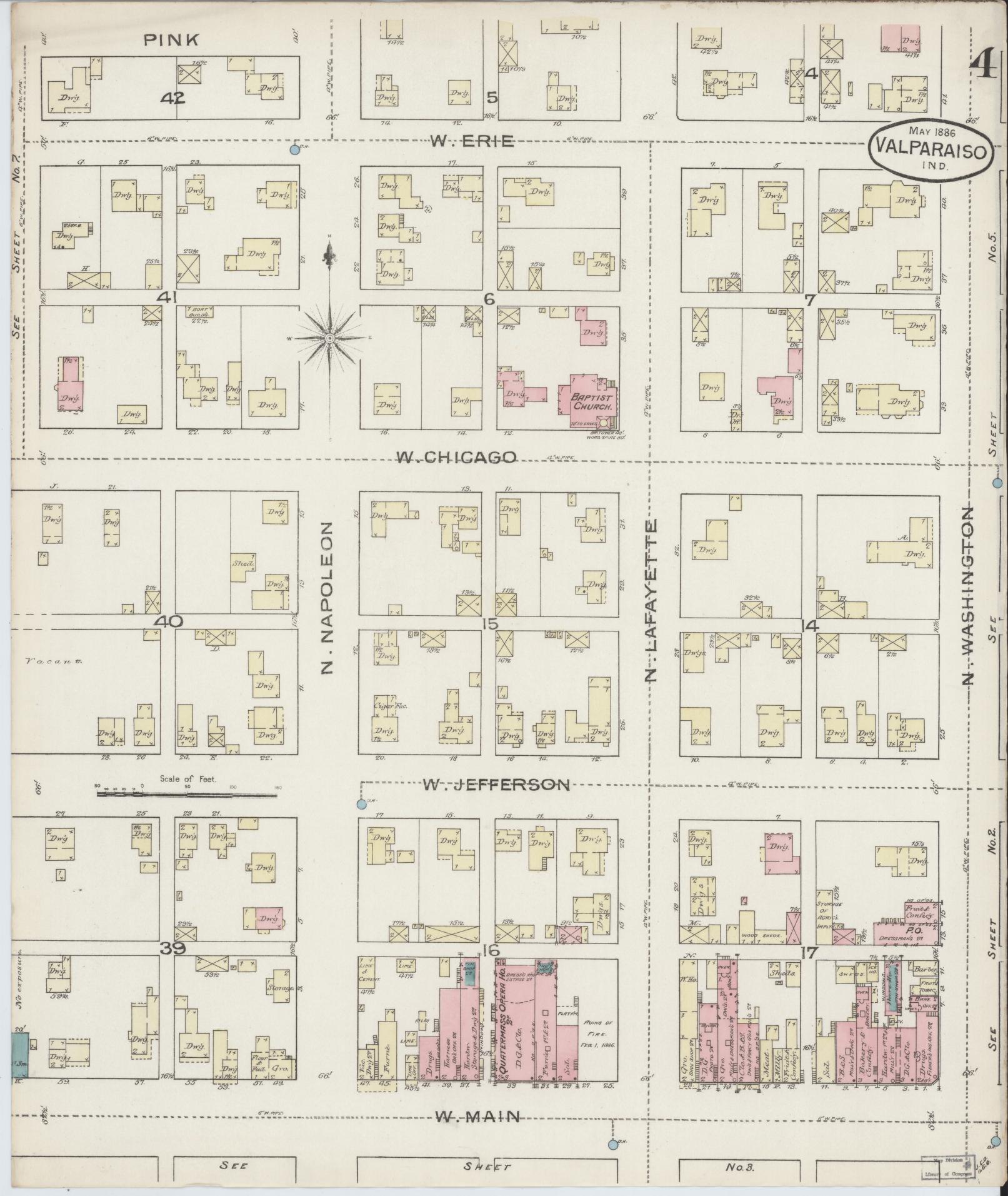 Sanborn Fire Insurance Map from Valparaiso, Porter County, Indiana (1886), Sheet #0004 - Complete Map Set gallery image, historic Sanborn map, vintage wall art, Indiana Indiana