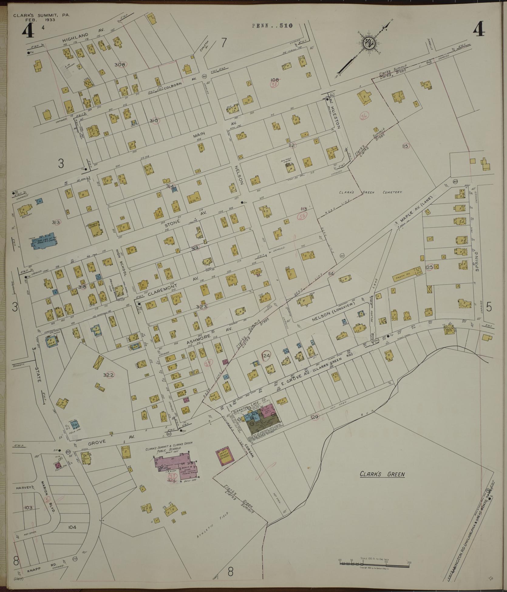 Sanborn Fire Insurance Map from Clark's Summit, Lackawanna County, Pennsylvania (1942), Sheet #0004 - Historic Sanborn Fire Insurance Map Print, vintage old map wall art, antique decor, genealogy gift, Pennsylvania Pennsylvania map