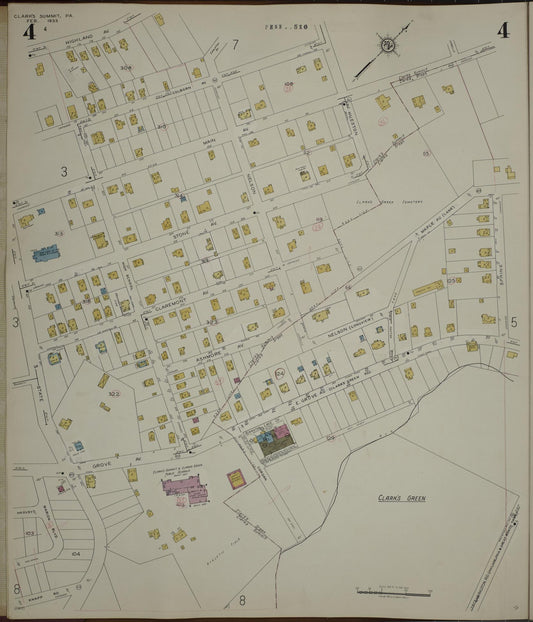 Sanborn Fire Insurance Map from Clark's Summit, Lackawanna County, Pennsylvania (1942), Sheet #0004 - Historic Sanborn Fire Insurance Map Print, vintage old map wall art, antique decor, genealogy gift, Pennsylvania Pennsylvania map