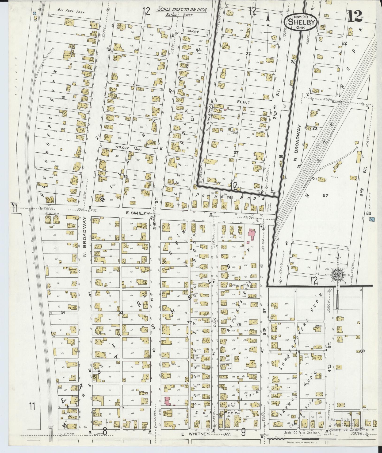 Sanborn Fire Insurance Map from Shelby, Richland County, Ohio (1919), Sheet #0012 - Historic Sanborn Fire Insurance Map Print, vintage old map wall art, antique decor, genealogy gift, Ohio Ohio map