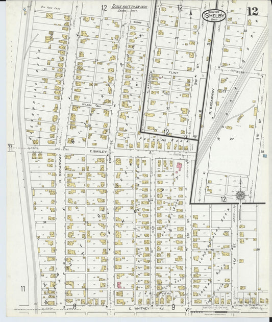 Sanborn Fire Insurance Map from Shelby, Richland County, Ohio (1919), Sheet #0012 - Historic Sanborn Fire Insurance Map Print, vintage old map wall art, antique decor, genealogy gift, Ohio Ohio map
