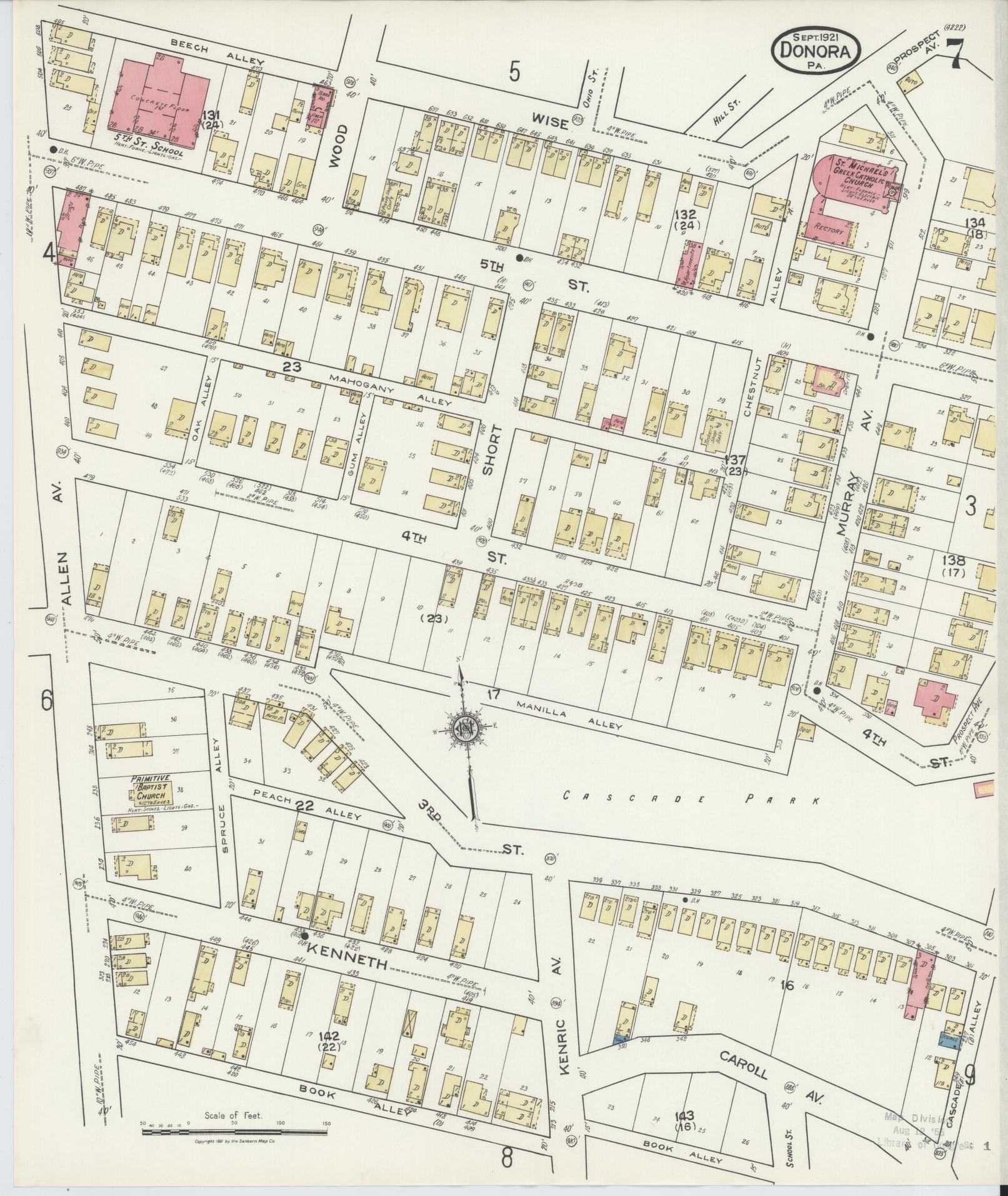 Sanborn Fire Insurance Map from Donora, Washington County, Pennsylvania (1921), Sheet #0007 - Historic Sanborn Fire Insurance Map Print, vintage old map wall art, antique decor, genealogy gift, Pennsylvania Pennsylvania map