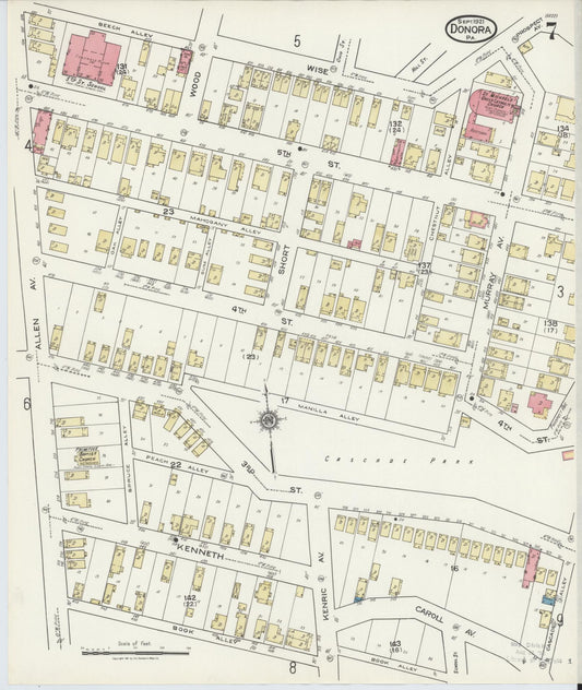 Sanborn Fire Insurance Map from Donora, Washington County, Pennsylvania (1921), Sheet #0007 - Historic Sanborn Fire Insurance Map Print, vintage old map wall art, antique decor, genealogy gift, Pennsylvania Pennsylvania map