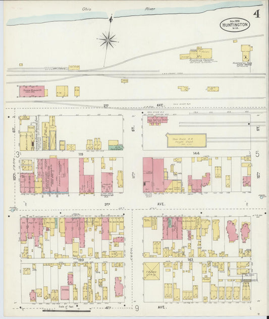 Sanborn Fire Insurance Map from Huntington, Cabell County, West Virginia (1898), Sheet #0004 - Historic Sanborn Fire Insurance Map Print, vintage old map wall art, antique decor, genealogy gift, West Virginia West Virginia map