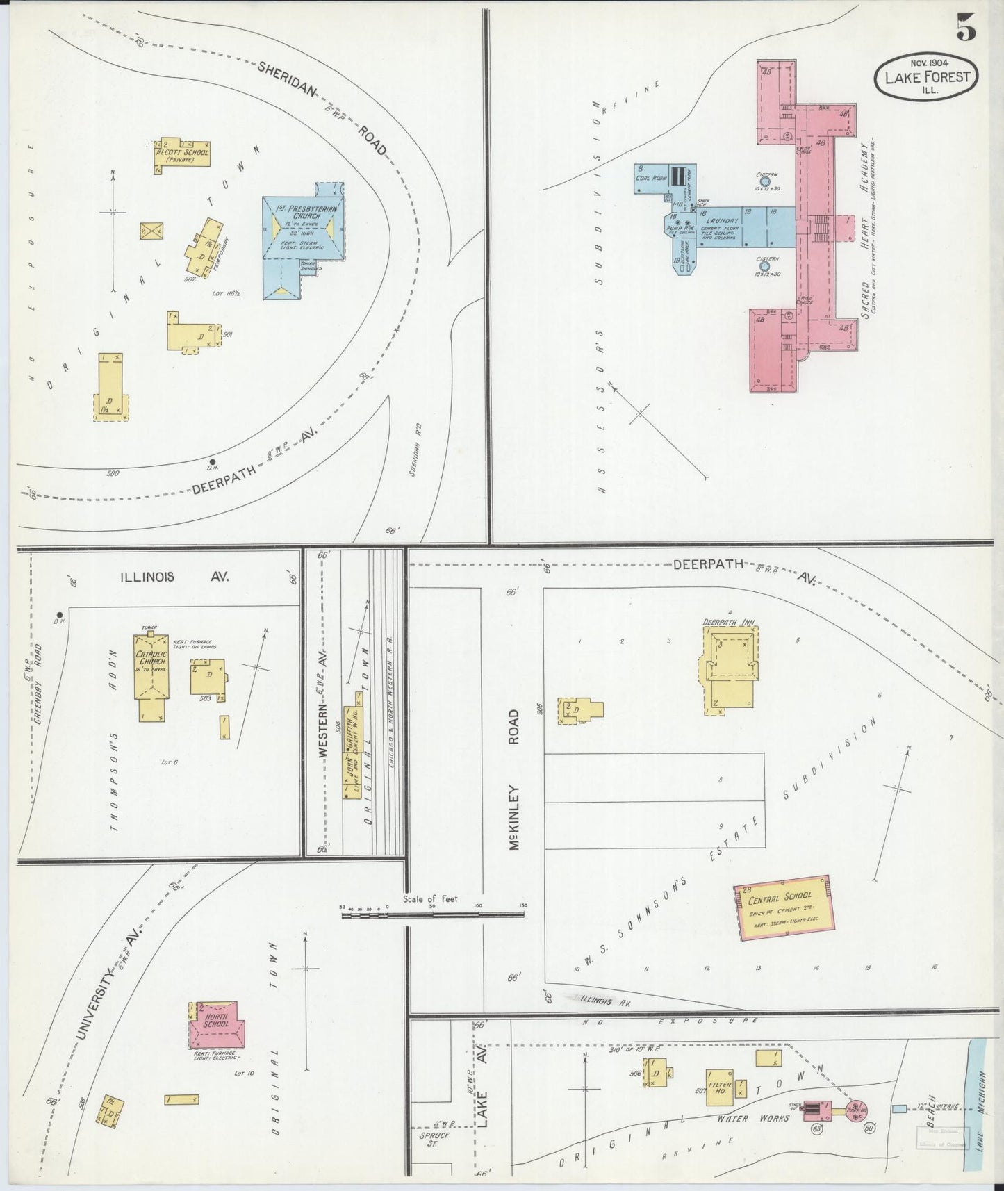 Sanborn Fire Insurance Map from Lake Forest, Lake County, Illinois (1904), Sheet #0005 - Complete Map Set gallery image, historic Sanborn map, vintage wall art, Illinois Illinois