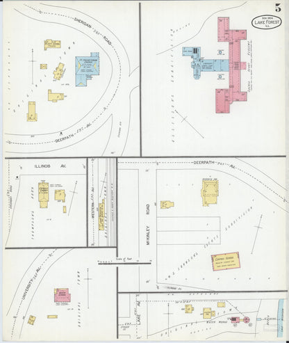 Sanborn Fire Insurance Map from Lake Forest, Lake County, Illinois (1904), Sheet #0005 - Complete Map Set gallery image, historic Sanborn map, vintage wall art, Illinois Illinois