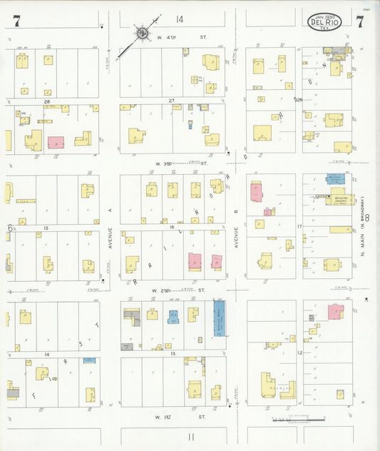 Sanborn Fire Insurance Map from Del Rio, Val Verde County, Texas (1930), Sheet #0007 - Historic Sanborn Fire Insurance Map Print, vintage old map wall art, antique decor, genealogy gift, Texas Texas map