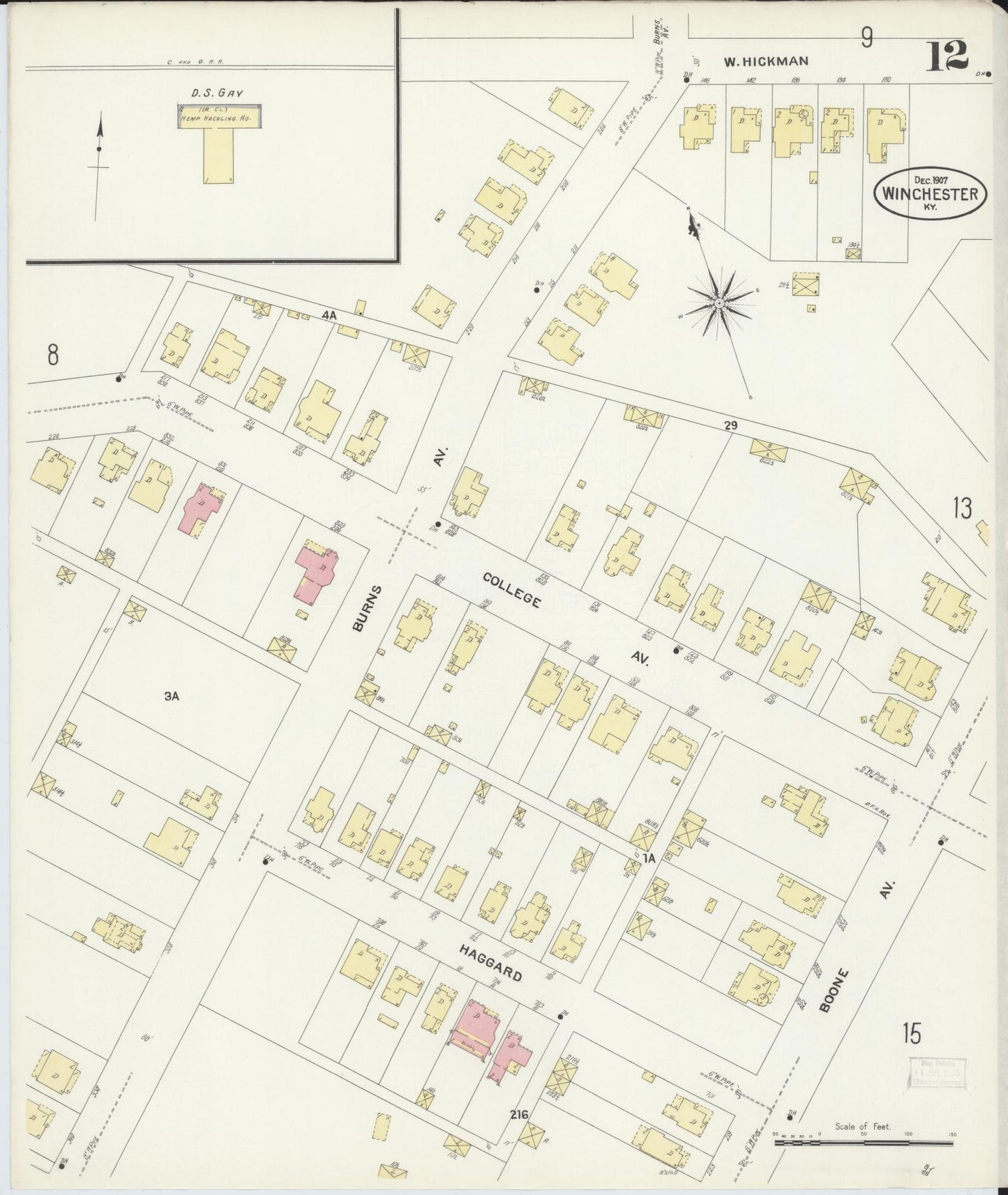 Sanborn Fire Insurance Map from Winchester, Clark County, Kentucky (1907), Sheet #0012 - Historic Sanborn Fire Insurance Map Print, vintage old map wall art, antique decor, genealogy gift, Kentucky Kentucky map