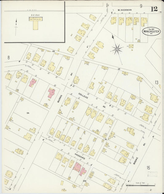 Sanborn Fire Insurance Map from Winchester, Clark County, Kentucky (1907), Sheet #0012 - Historic Sanborn Fire Insurance Map Print, vintage old map wall art, antique decor, genealogy gift, Kentucky Kentucky map