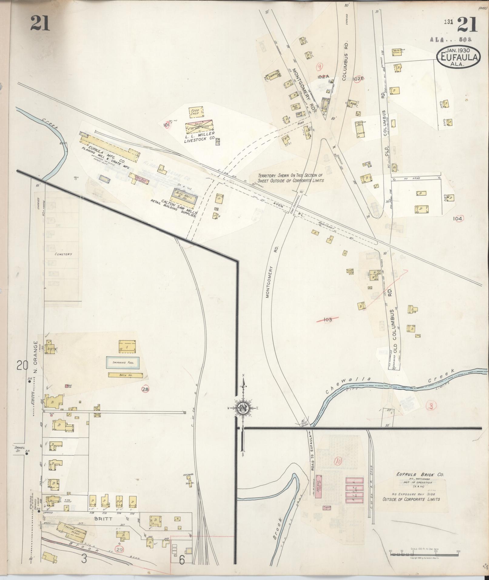 Sanborn Fire Insurance Map from Eufaula, Barbour County, Alabama (1950), Sheet #0021 - Complete Map Set gallery image, historic Sanborn map, vintage wall art, Alabama Alabama