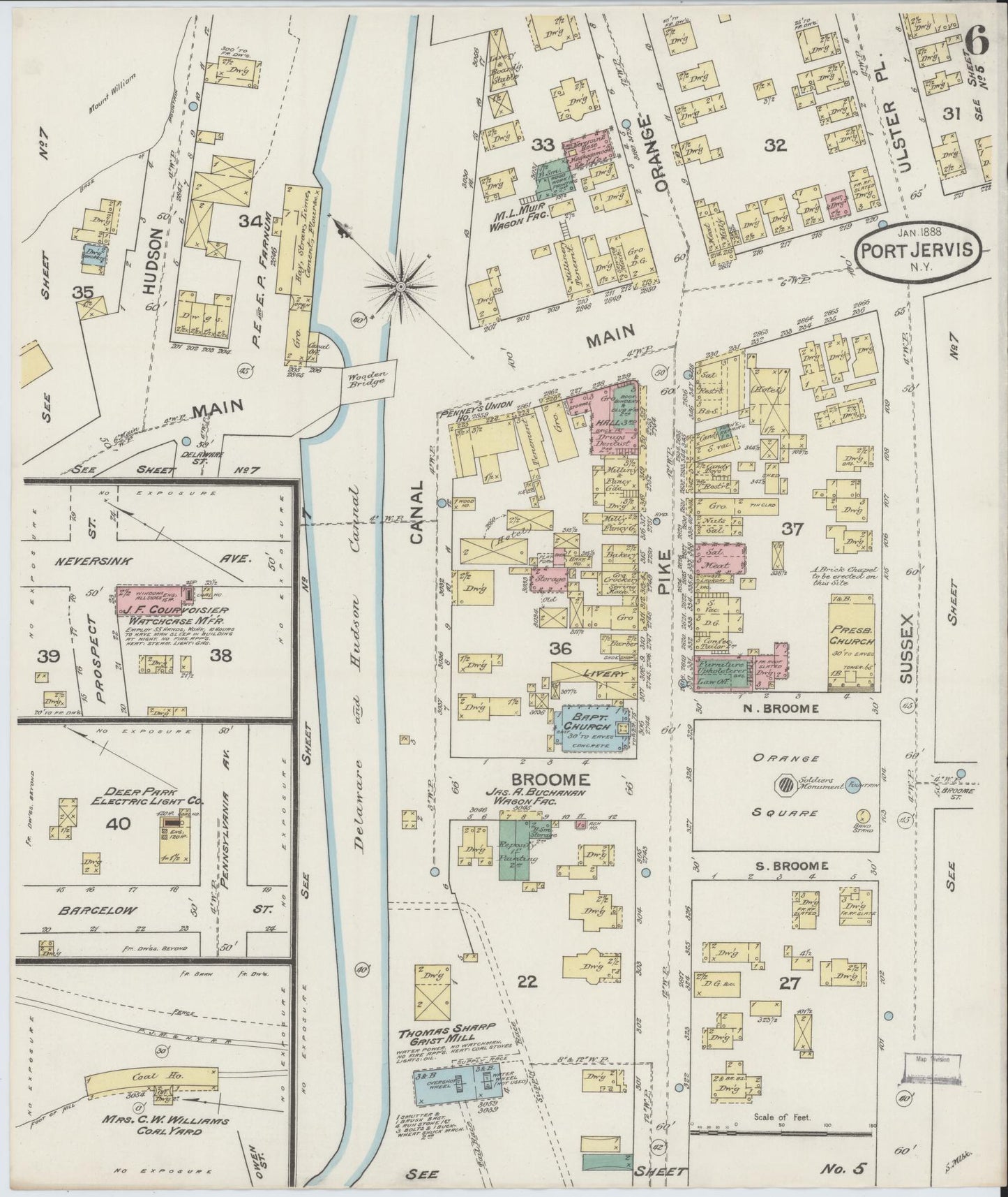 Sanborn Fire Insurance Map from Port Jervis, Orange County, New York (1888), Sheet #0006 - Complete Map Set gallery image, historic Sanborn map, vintage wall art, New York New York