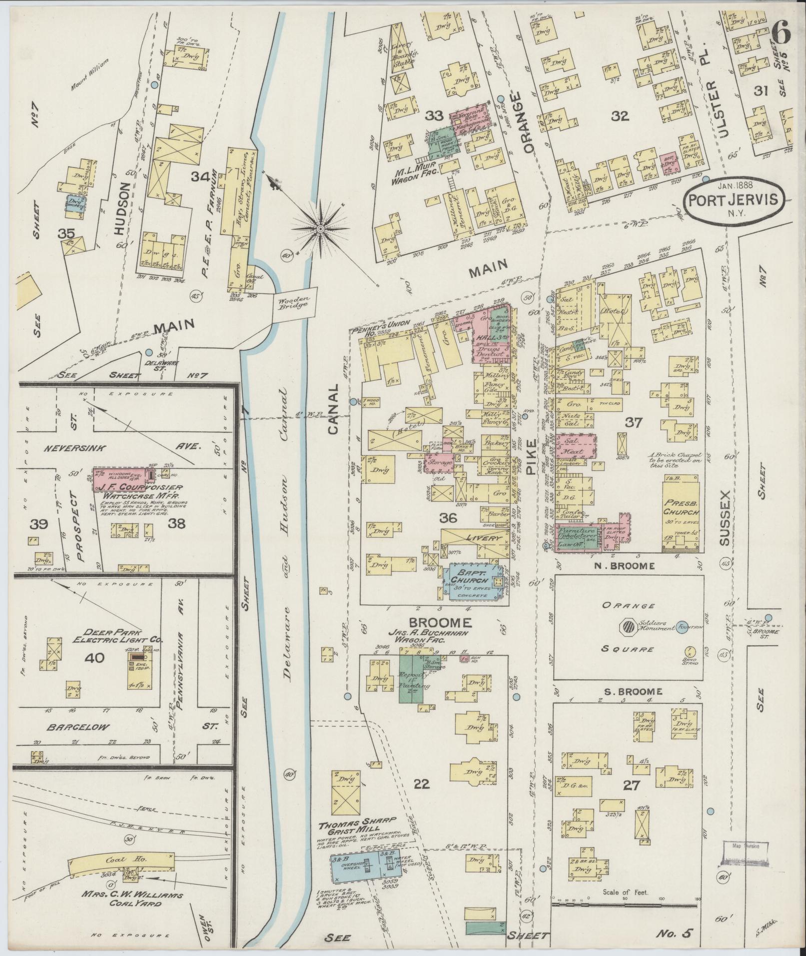 Sanborn Fire Insurance Map from Port Jervis, Orange County, New York (1888), Sheet #0006 - Complete Map Set gallery image, historic Sanborn map, vintage wall art, New York New York