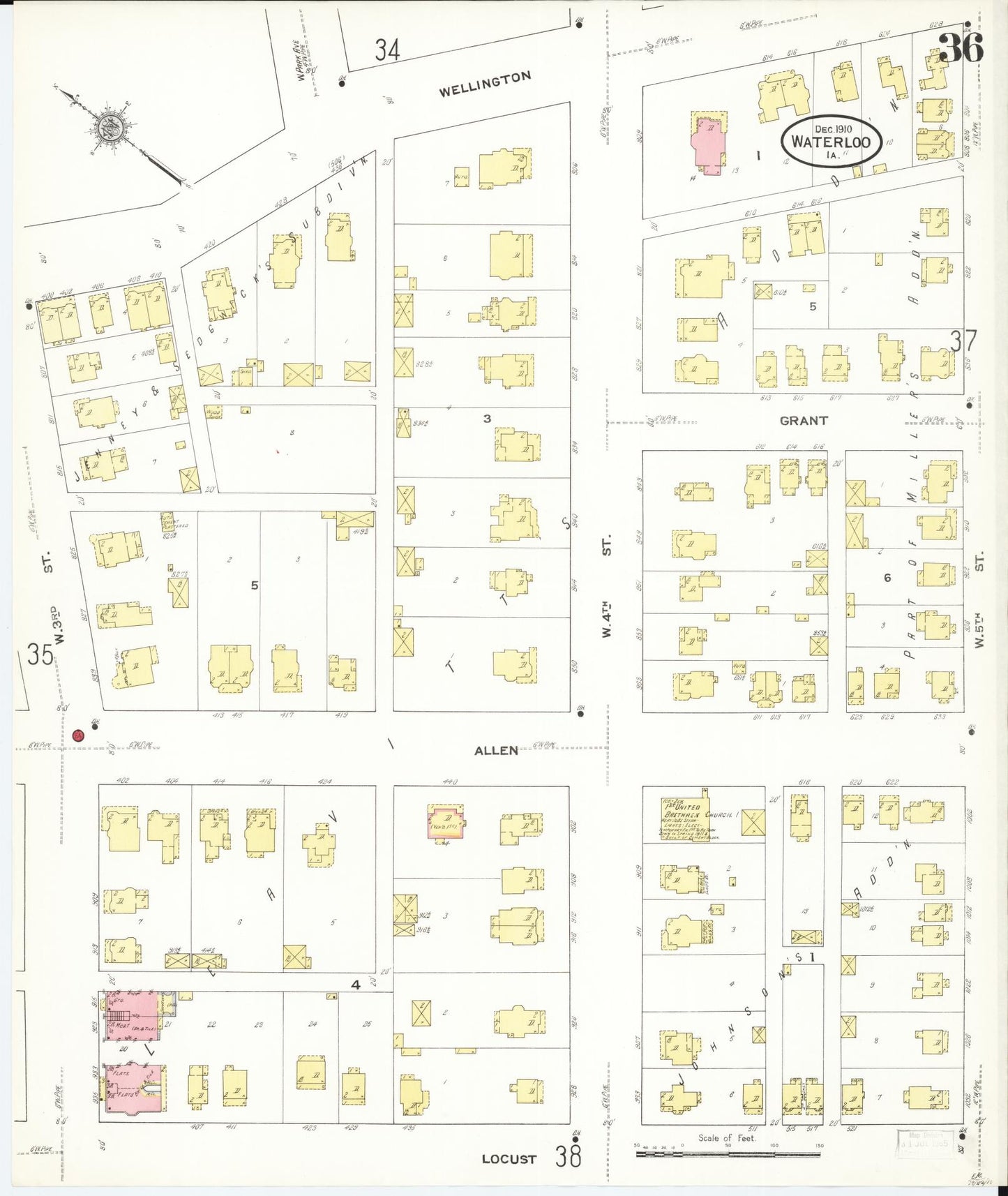 Sanborn Fire Insurance Map from Waterloo, Black Hawk County, Iowa (1910), Sheet #0036 - Historic Sanborn Fire Insurance Map Print