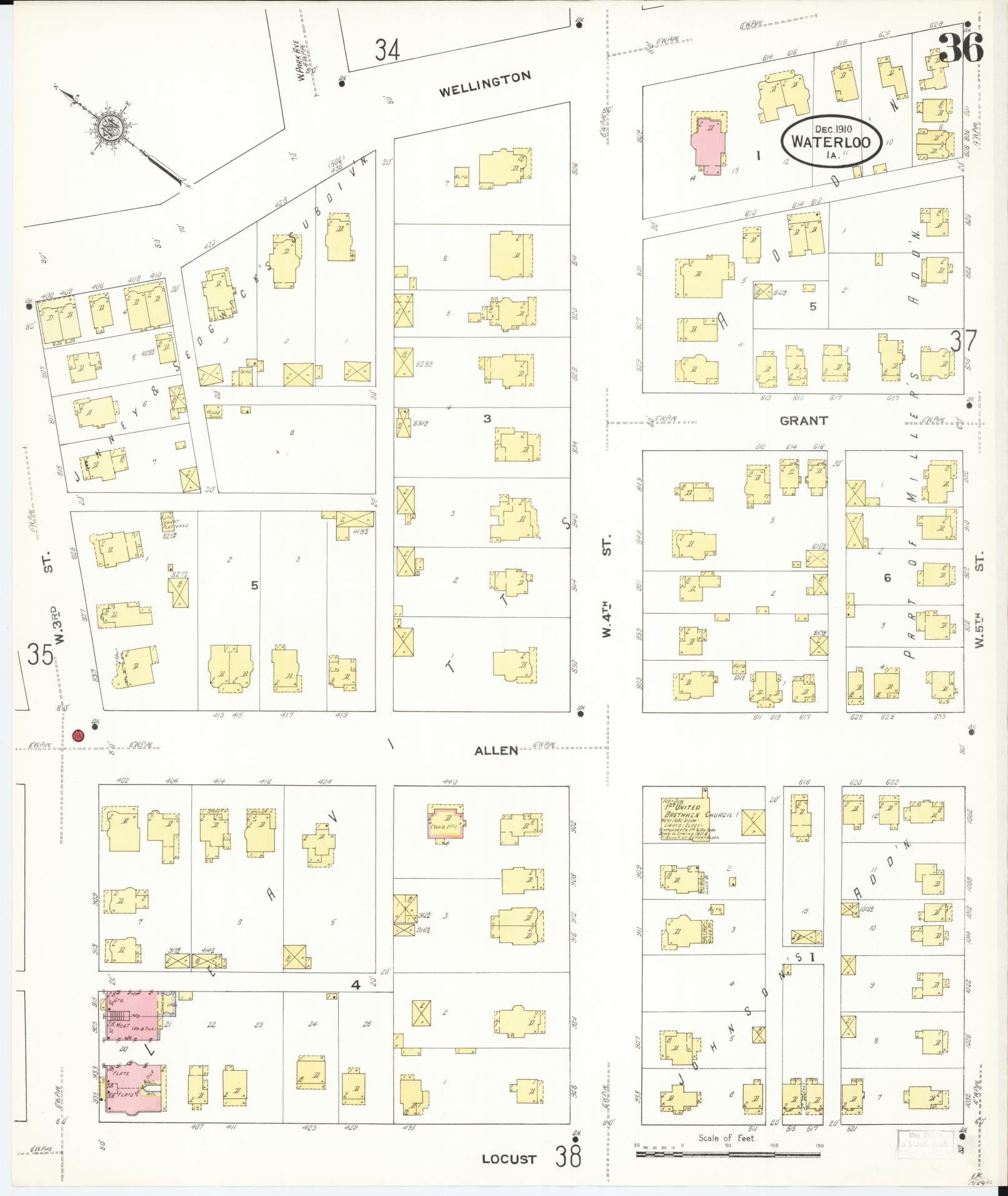 Sanborn Fire Insurance Map from Waterloo, Black Hawk County, Iowa (1910), Sheet #0036 - Historic Sanborn Fire Insurance Map Print
