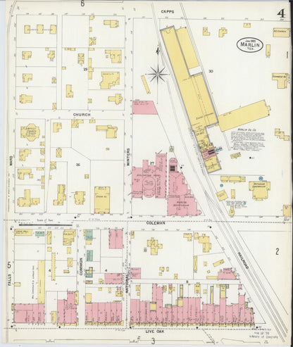 Sanborn Fire Insurance Map from Marlin, Falls County, Texas (1903), Sheet #0004 - Historic Sanborn Fire Insurance Map Print, vintage old map wall art, antique decor, genealogy gift, Texas Texas map