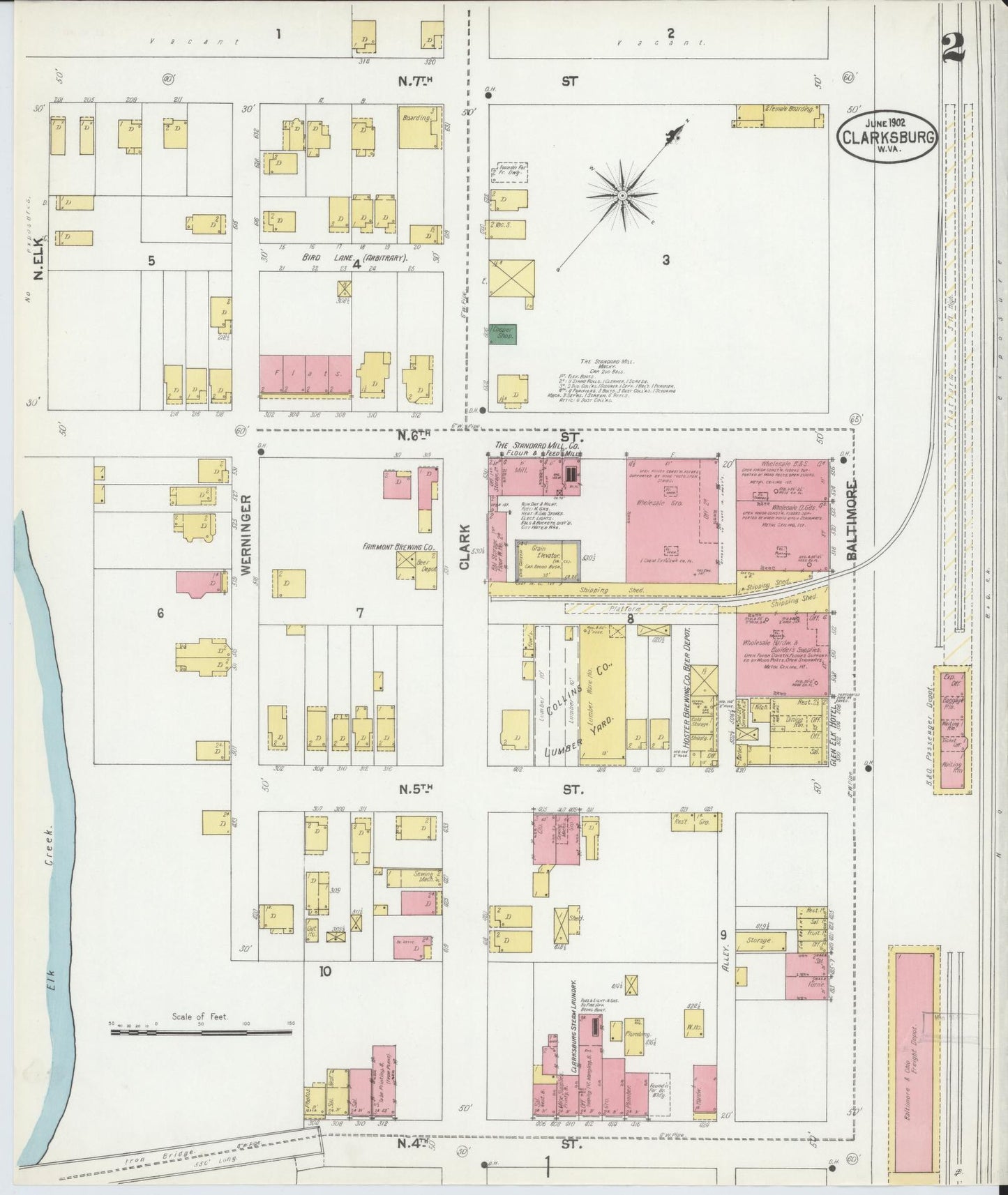 Sanborn Fire Insurance Map from Clarksburg, Harrison County, West Virginia (1902), Sheet #0002 - Complete Map Set gallery image, historic Sanborn map, vintage wall art, West Virginia West Virginia
