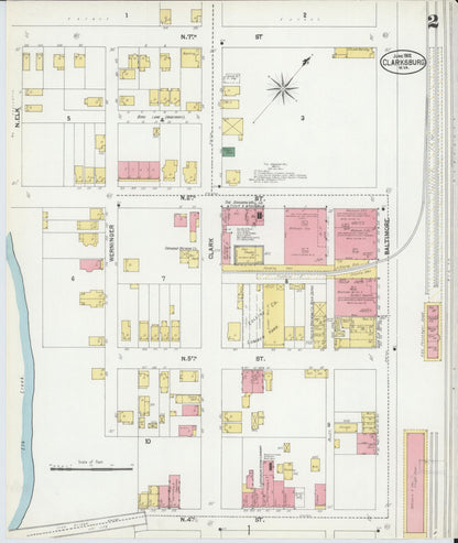 Sanborn Fire Insurance Map from Clarksburg, Harrison County, West Virginia (1902), Sheet #0002 - Complete Map Set gallery image, historic Sanborn map, vintage wall art, West Virginia West Virginia