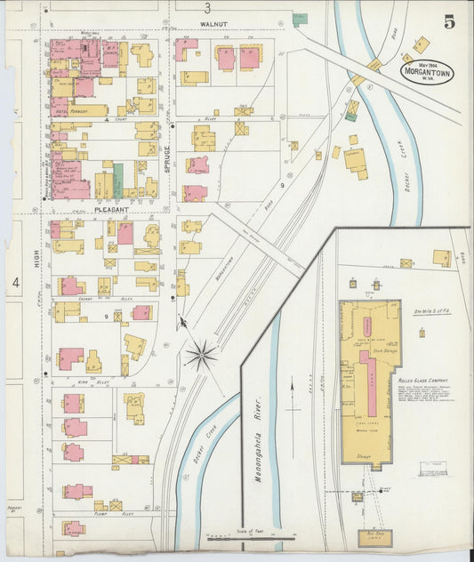 Sanborn Fire Insurance Map from Morgantown, Monongalia County, West Virginia (1904), Sheet #0005 - Historic Sanborn Fire Insurance Map Print, vintage old map wall art, antique decor, genealogy gift, West Virginia West Virginia map