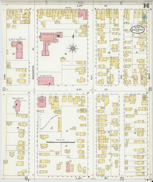 Sanborn Fire Insurance Map from Dunkirk, Chautauqua County, New York (1904), Sheet #0014 - Historic Sanborn Fire Insurance Map Print, vintage old map wall art, antique decor, genealogy gift, New York New York map