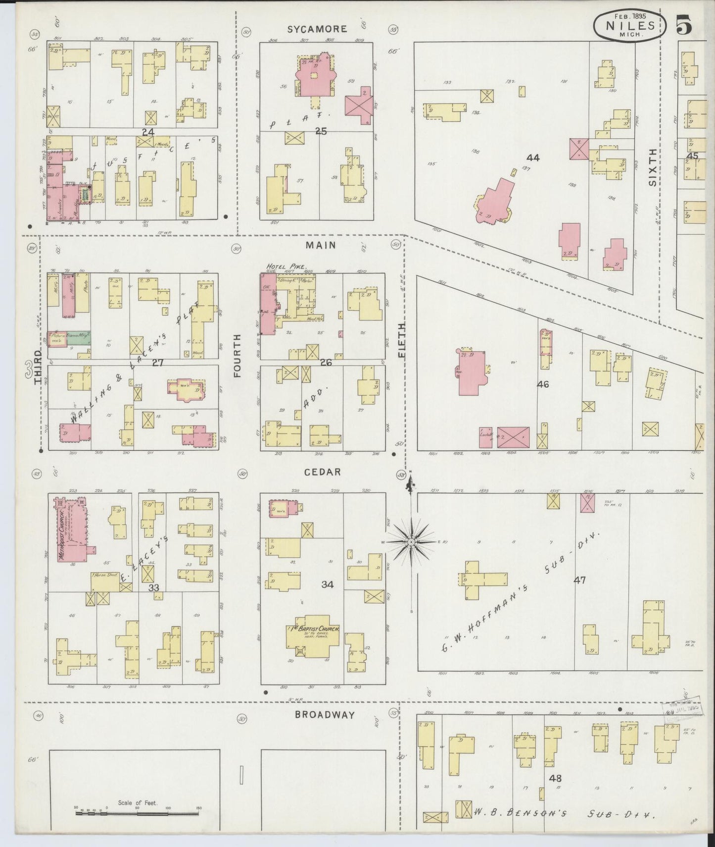 Sanborn Fire Insurance Map from Niles, Berrien County, Michigan (1895), Sheet #0005 - Historic Sanborn Fire Insurance Map Print, vintage old map wall art, antique decor, genealogy gift, Michigan Michigan map