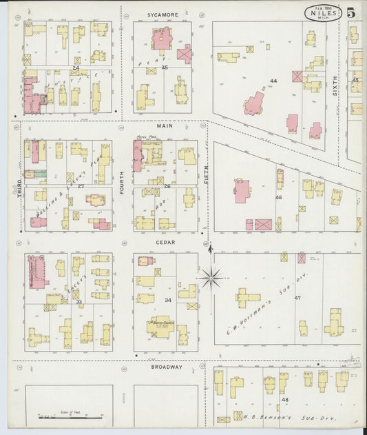 Sanborn Fire Insurance Map from Niles, Berrien County, Michigan (1895), Sheet #0005 - Historic Sanborn Fire Insurance Map Print, vintage old map wall art, antique decor, genealogy gift, Michigan Michigan map