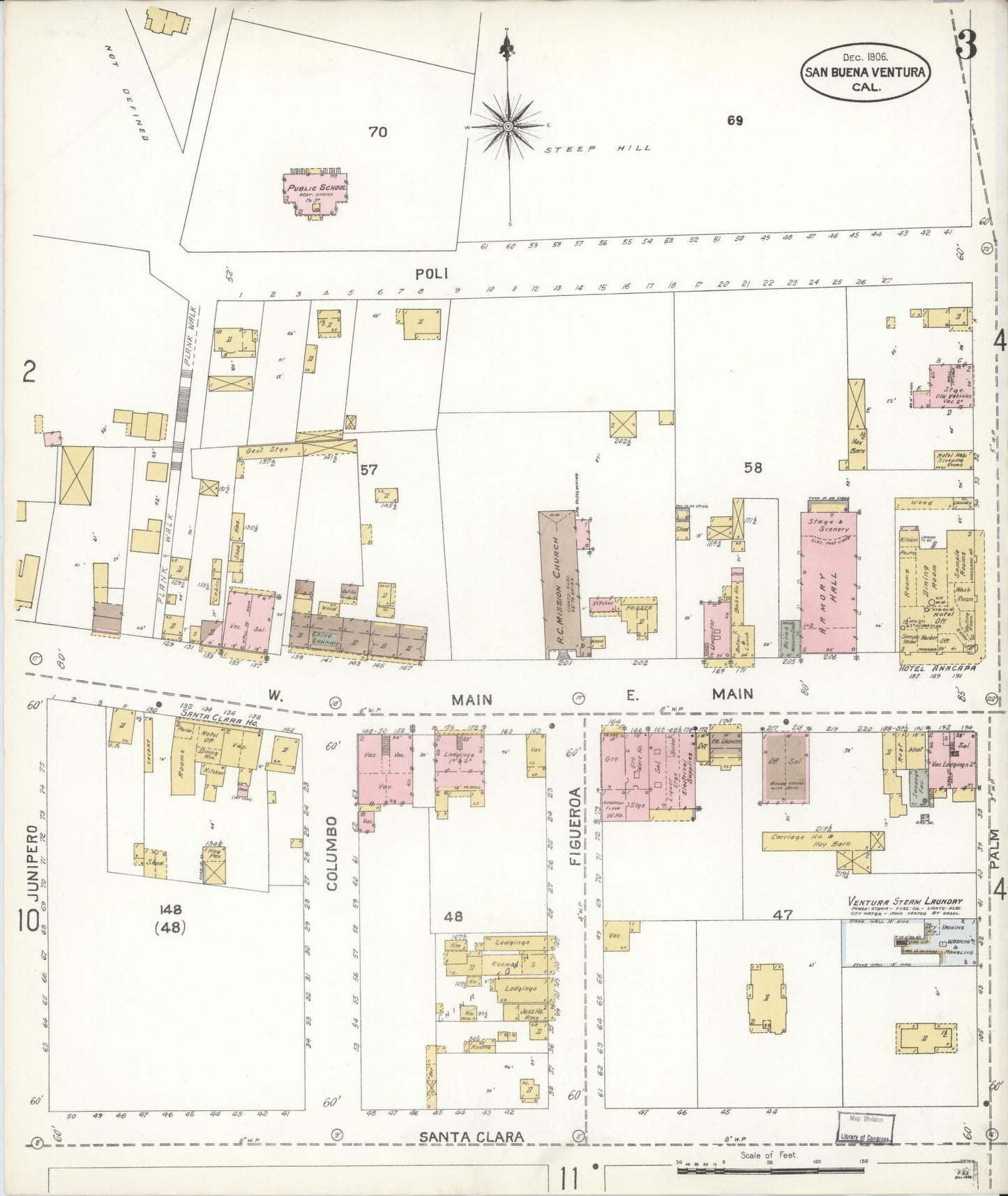 Sanborn Fire Insurance Map from San Buenaventura, Ventura County, California (1906), Sheet #0003 - Complete Map Set gallery image, historic Sanborn map, vintage wall art, California California