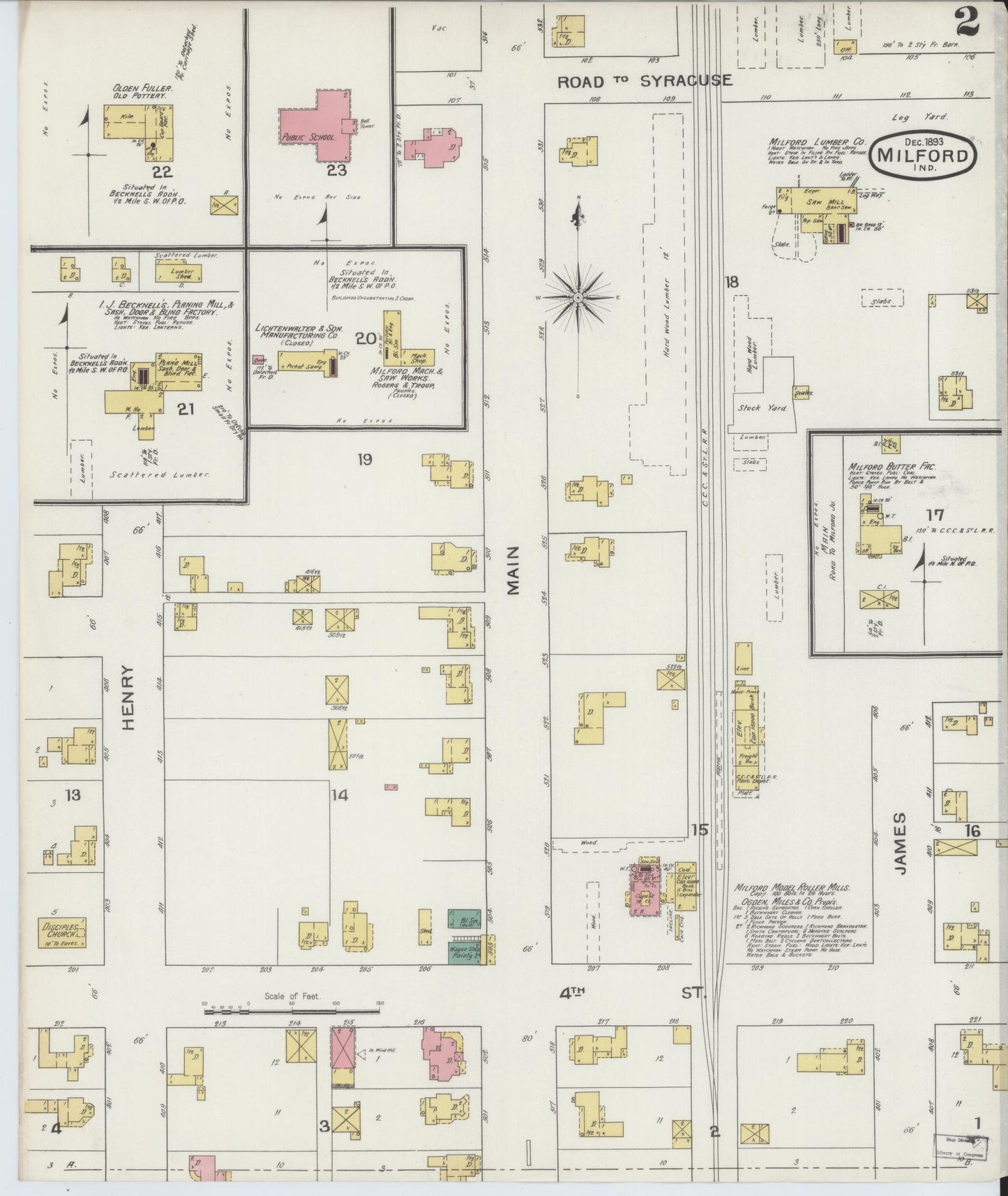 Sanborn Fire Insurance Map from Milford, Kosciusko County, Indiana (1893), Sheet #0002 - Complete Map Set gallery image, historic Sanborn map, vintage wall art, Indiana Indiana