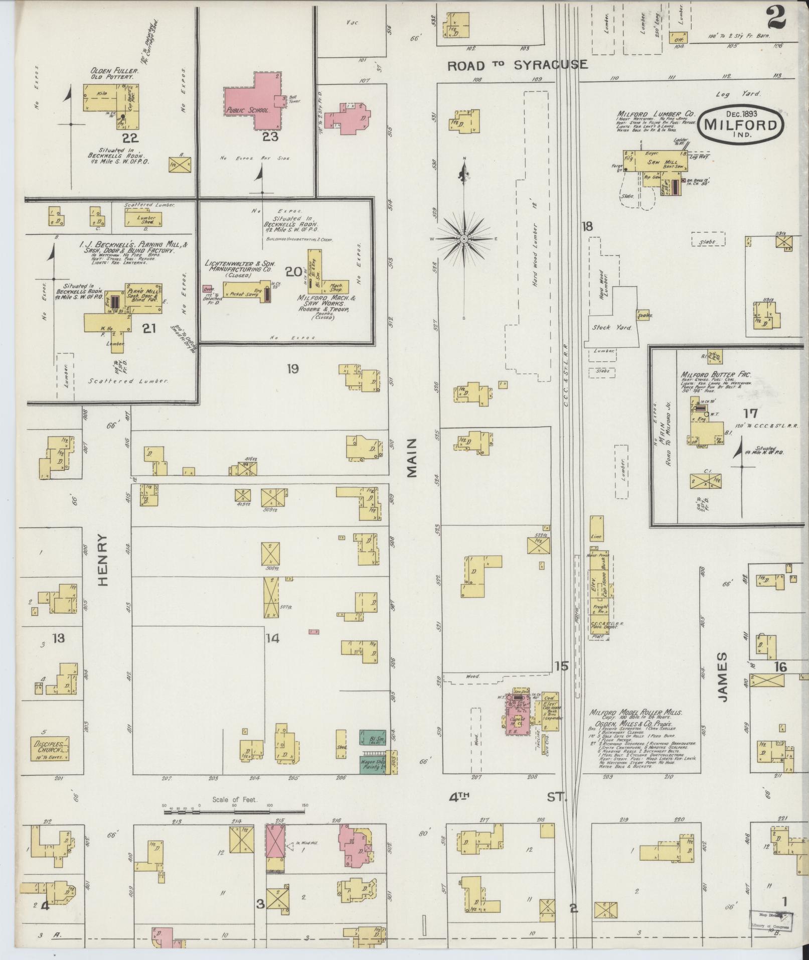 Sanborn Fire Insurance Map from Milford, Kosciusko County, Indiana (1893), Sheet #0002 - Complete Map Set gallery image, historic Sanborn map, vintage wall art, Indiana Indiana
