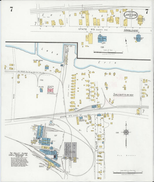 Sanborn Fire Insurance Map from Lakeside, Ottawa County, Ohio (1927), Sheet #0007 - Historic Sanborn Fire Insurance Map Print, vintage old map wall art, antique decor, genealogy gift, Ohio Ohio map