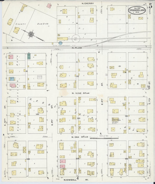 Sanborn Fire Insurance Map from Grand Island, Hall County, Nebraska (1909), Sheet #0005 - Historic Sanborn Fire Insurance Map Print, vintage old map wall art, antique decor, genealogy gift, Nebraska Nebraska map