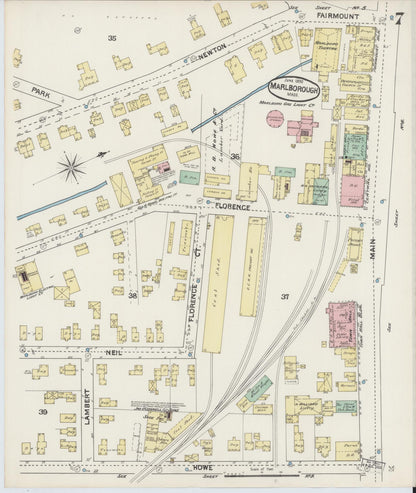 Sanborn Fire Insurance Map from Marlborough, Middlesex County, Massachusetts (1890), Sheet #0007 - Complete Map Set gallery image, historic Sanborn map, vintage wall art, Massachusetts Massachusetts