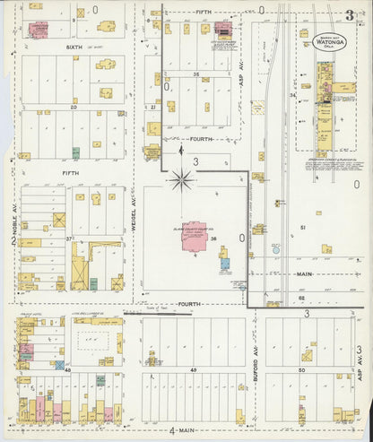 Sanborn Fire Insurance Map from Watonga, Blaine County, Oklahoma (1907), Sheet #0003 - Complete Map Set gallery image, historic Sanborn map, vintage wall art, Oklahoma Oklahoma
