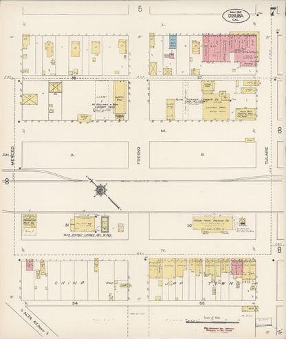 Sanborn Fire Insurance Map from Dinuba, Tulare County, California (1912), Sheet #0007 - Historic Sanborn Fire Insurance Map Print, vintage old map wall art, antique decor, genealogy gift, California California map