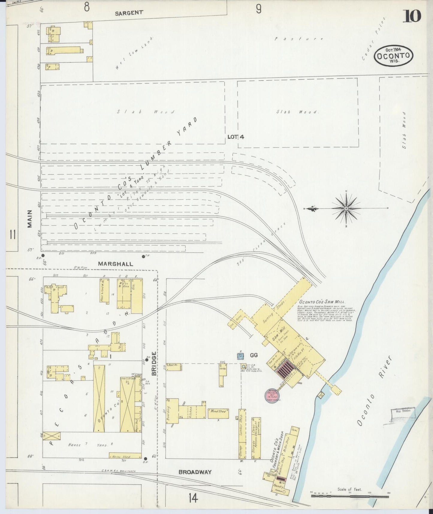 Sanborn Fire Insurance Map from Oconto, Oconto County, Wisconsin (1904), Sheet #0010 - Complete Map Set gallery image, historic Sanborn map, vintage wall art, Wisconsin Wisconsin