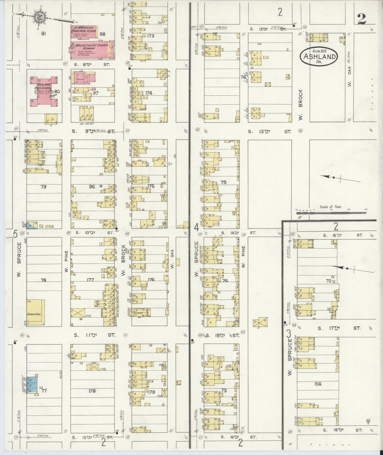 Sanborn Fire Insurance Map from Ashland, Schuylkill County, Pennsylvania (1913), Sheet #0002 - Historic Sanborn Fire Insurance Map Print, vintage old map wall art, antique decor, genealogy gift, Pennsylvania Pennsylvania map