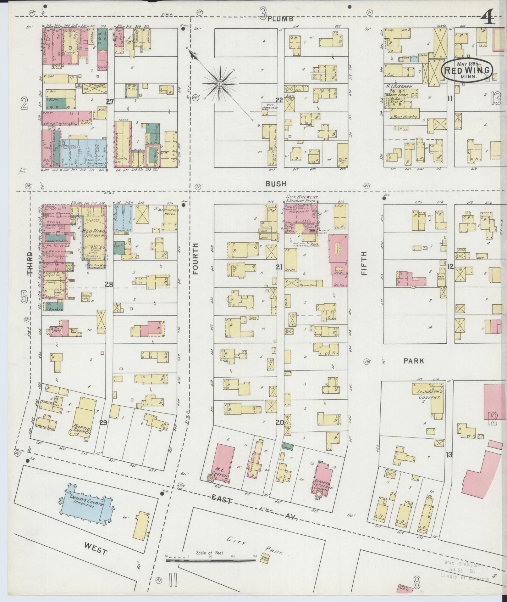 Sanborn Fire Insurance Map from Red Wing, Goodhue County, Minnesota (1895), Sheet #0004 - Complete Map Set gallery image, historic Sanborn map, vintage wall art, Minnesota Minnesota