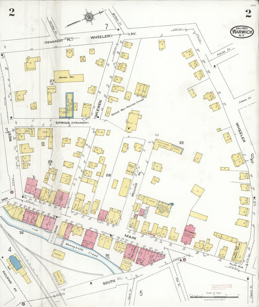 Sanborn Fire Insurance Map from Warwick, Orange County, New York (1923), Sheet #0002 - Historic Sanborn Fire Insurance Map Print, vintage old map wall art, antique decor, genealogy gift, New York New York map