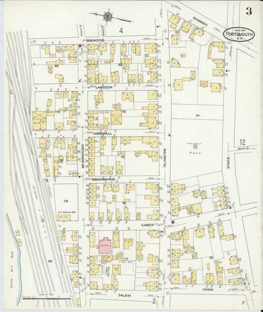 Sanborn Fire Insurance Map from Portsmouth, Rockingham County, New Hampshire (1910), Sheet #0003 - Historic Sanborn Fire Insurance Map Print, vintage old map wall art, antique decor, genealogy gift, New Hampshire New Hampshire map