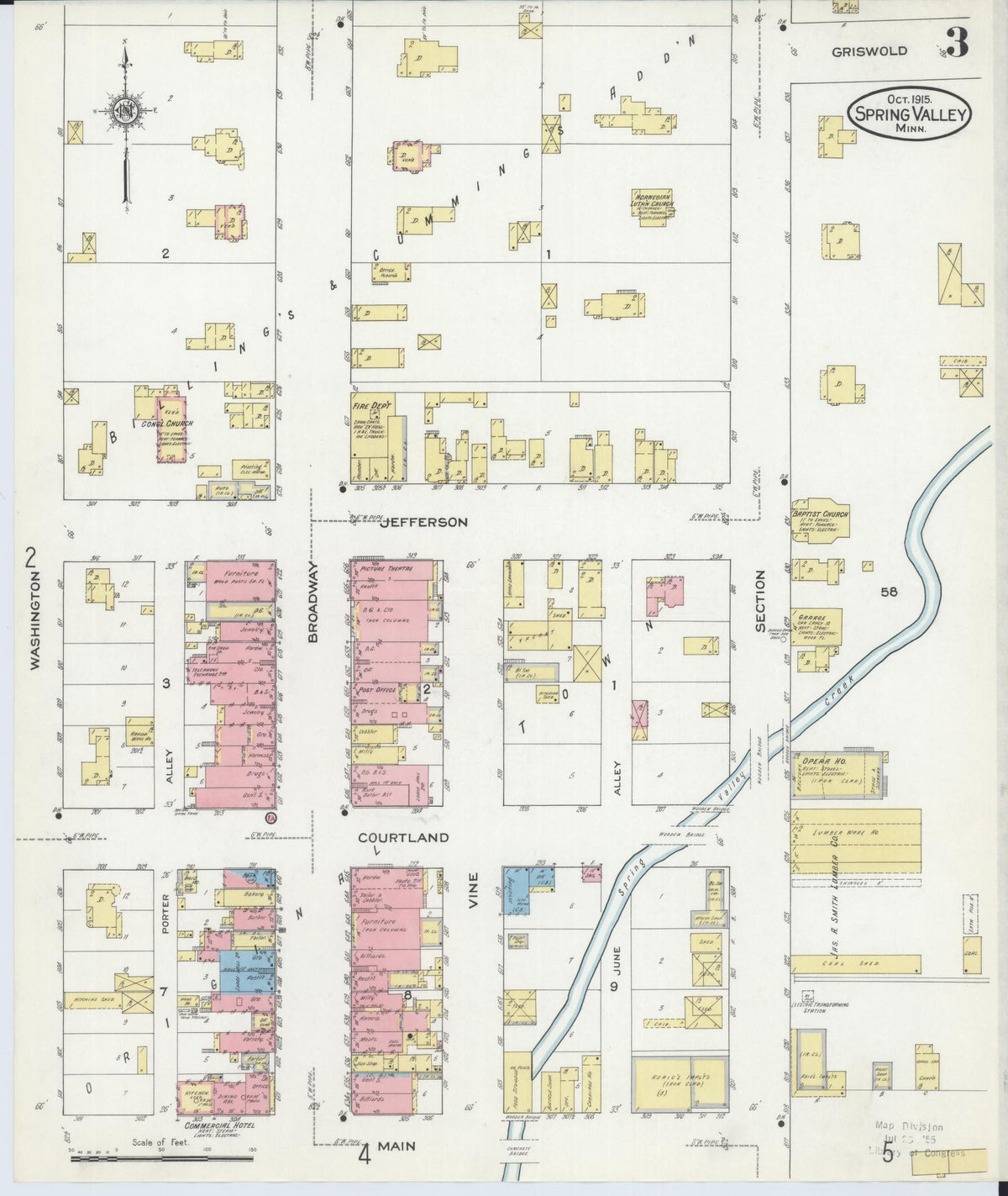 Sanborn Fire Insurance Map from Spring Valley, Fillmore County, Minnesota (1915), Sheet #0003 - Historic Sanborn Fire Insurance Map Print, vintage old map wall art, antique decor, genealogy gift, Minnesota Minnesota map