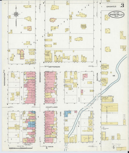 Sanborn Fire Insurance Map from Spring Valley, Fillmore County, Minnesota (1915), Sheet #0003 - Historic Sanborn Fire Insurance Map Print, vintage old map wall art, antique decor, genealogy gift, Minnesota Minnesota map