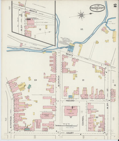Sanborn Fire Insurance Map from Frederick, Frederick County, Maryland (1892), Sheet #0002 - Complete Map Set gallery image, historic Sanborn map, vintage wall art, Maryland Maryland
