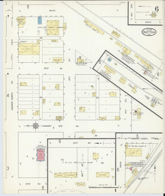 Sanborn Fire Insurance Map from Britton, Marshall County, South Dakota (1914), Sheet #0006 - Historic Sanborn Fire Insurance Map Print, vintage old map wall art, antique decor, genealogy gift, South Dakota South Dakota map
