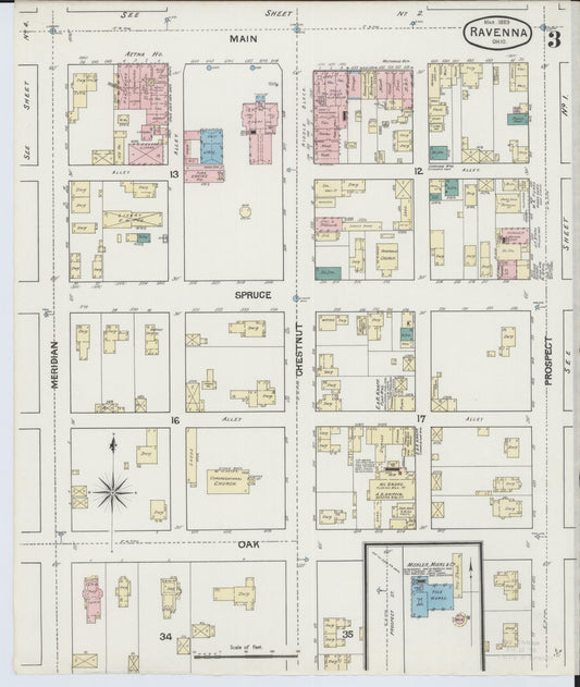 Sanborn Fire Insurance Map from Ravenna, Portage County, Ohio (1889), Sheet #0003 - Historic Sanborn Fire Insurance Map Print, vintage old map wall art, antique decor, genealogy gift, Ohio Ohio map