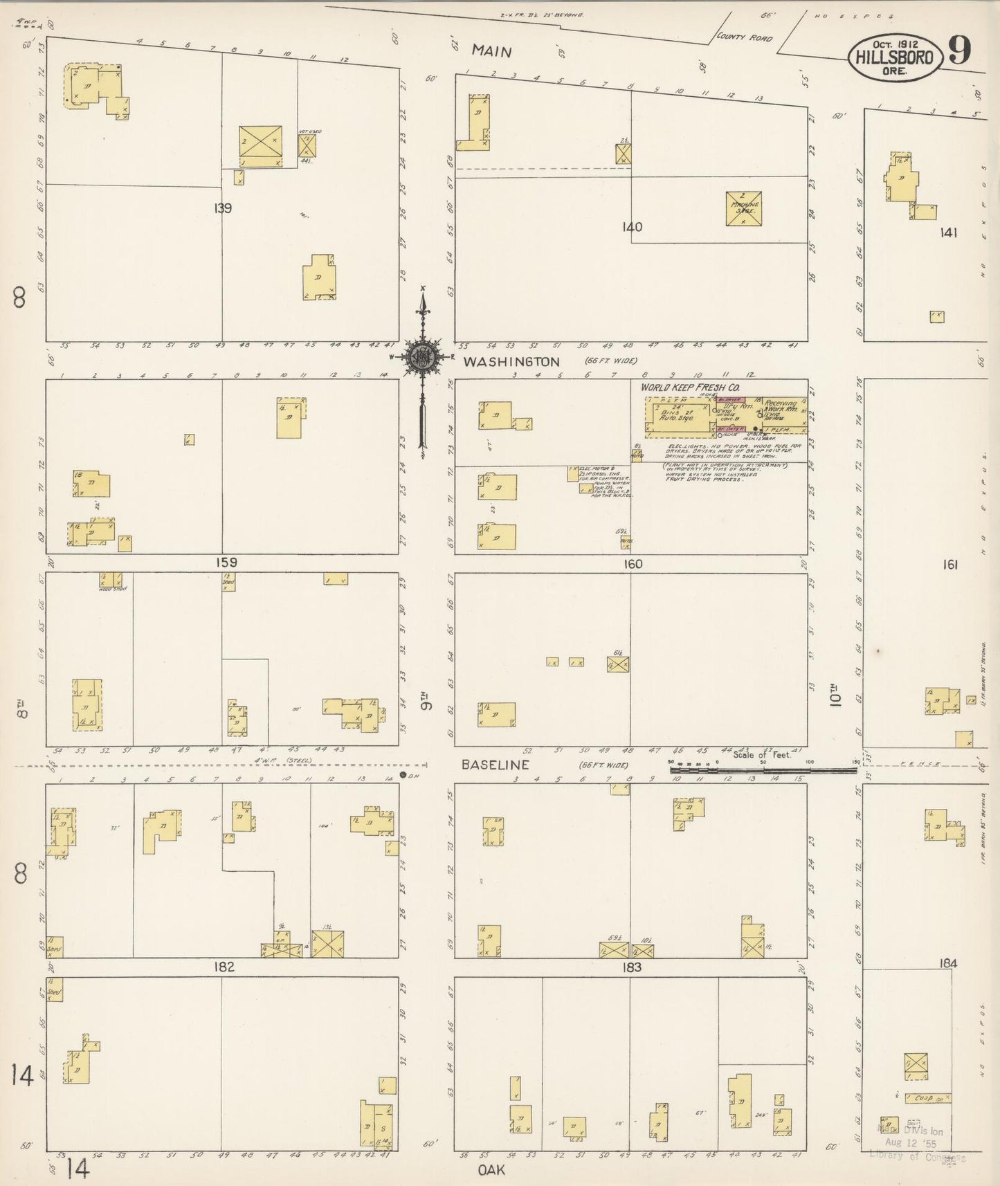 Sanborn Fire Insurance Map from Hillsboro, Washington County, Oregon (1912), Sheet #0009 - Complete Map Set gallery image, historic Sanborn map, vintage wall art, Oregon Oregon