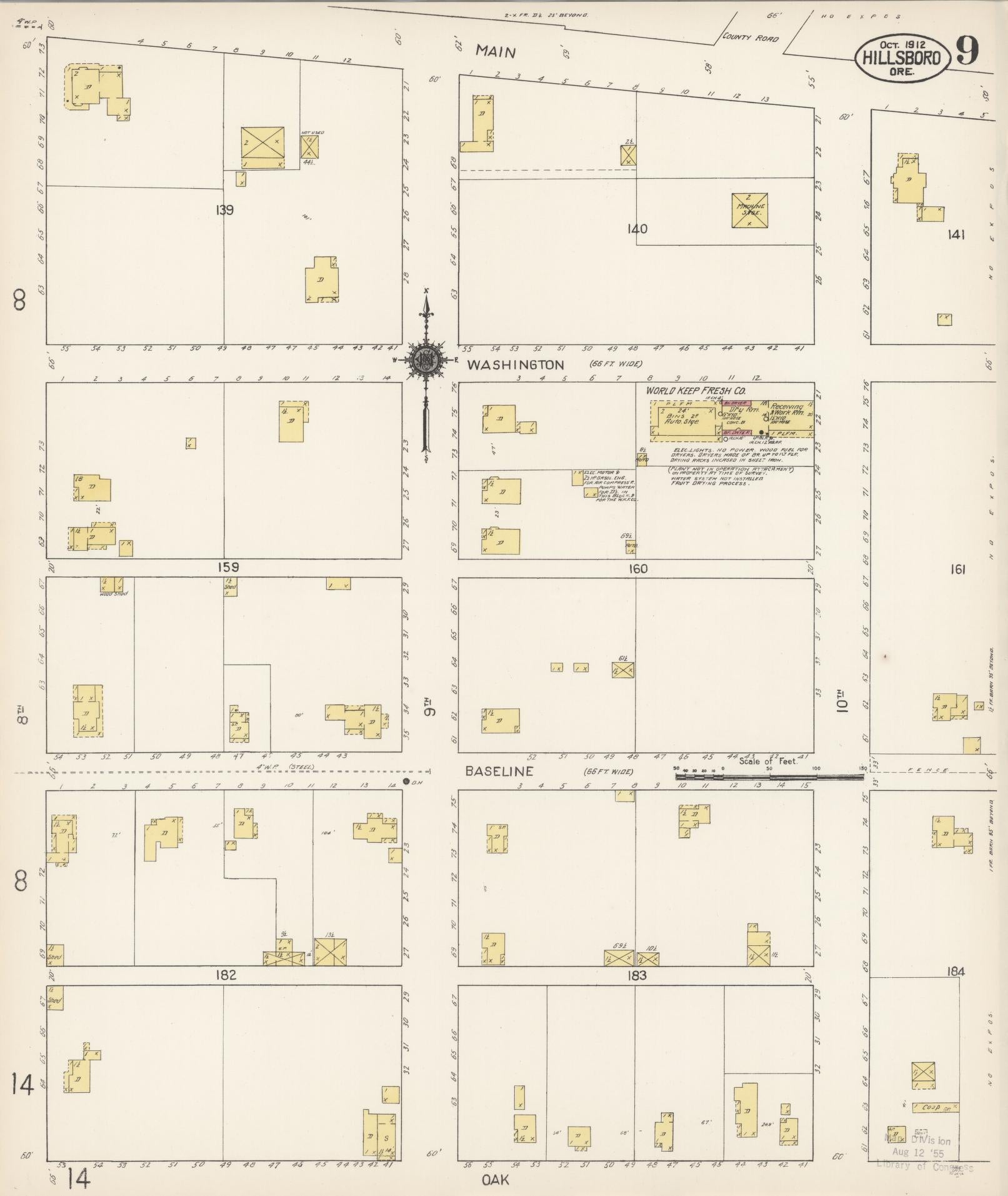 Sanborn Fire Insurance Map from Hillsboro, Washington County, Oregon (1912), Sheet #0009 - Complete Map Set gallery image, historic Sanborn map, vintage wall art, Oregon Oregon