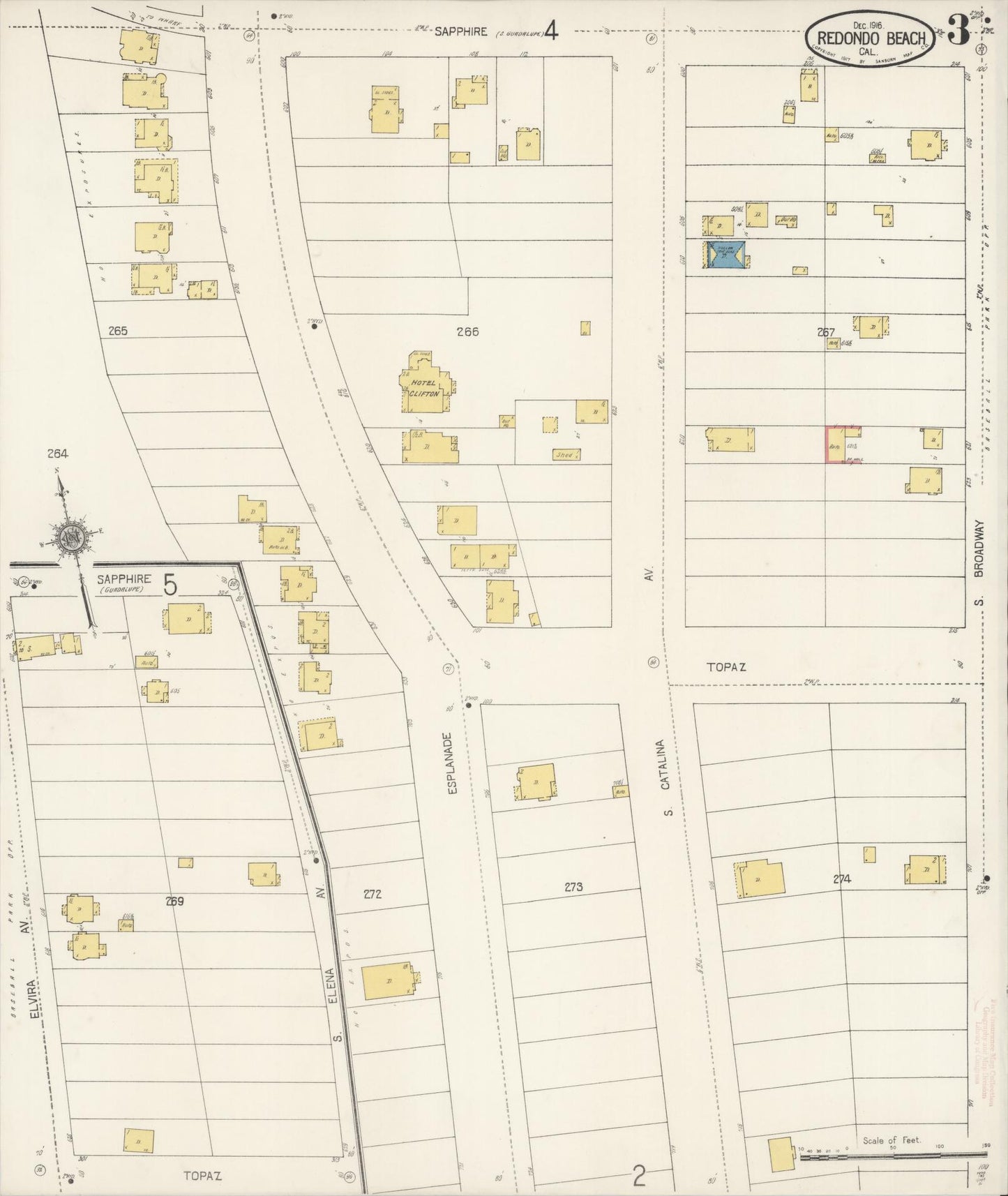 Sanborn Fire Insurance Map from Redondo Beach, Los Angeles County, California (1916), Sheet #0003 - Complete Map Set gallery image, historic Sanborn map, vintage wall art, California California
