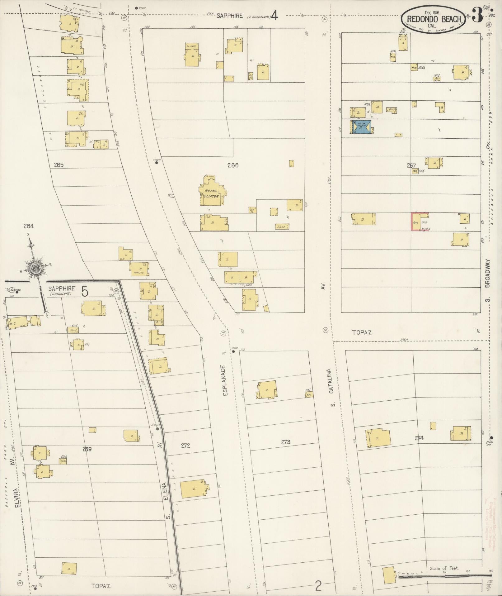 Sanborn Fire Insurance Map from Redondo Beach, Los Angeles County, California (1916), Sheet #0003 - Complete Map Set gallery image, historic Sanborn map, vintage wall art, California California