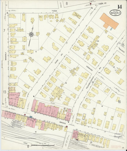 Sanborn Fire Insurance Map from Waverly, Tioga County, New York (1914), Sheet #0014 - Historic Sanborn Fire Insurance Map Print, vintage old map wall art, antique decor, genealogy gift, New York New York map