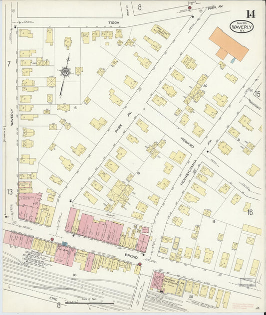 Sanborn Fire Insurance Map from Waverly, Tioga County, New York (1914), Sheet #0014 - Historic Sanborn Fire Insurance Map Print, vintage old map wall art, antique decor, genealogy gift, New York New York map