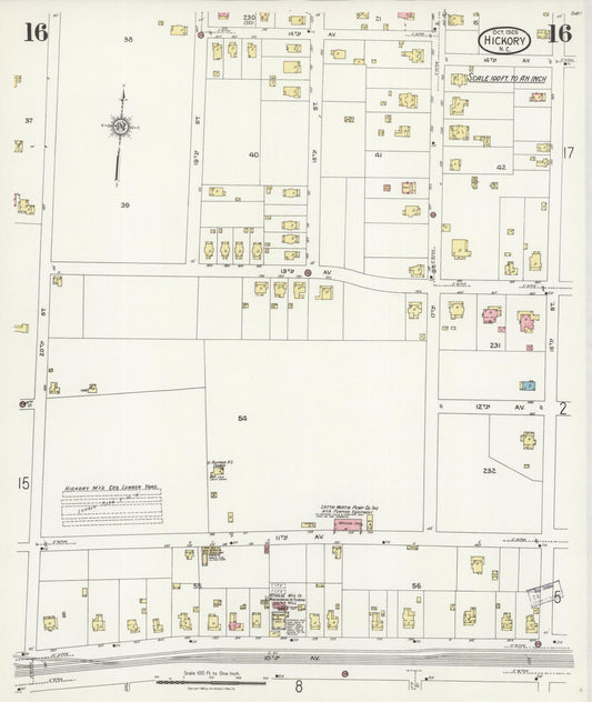 Sanborn Fire Insurance Map from Hickory, Catawba County, North Carolina (1925), Sheet #0016 - Historic Sanborn Fire Insurance Map Print, vintage old map wall art, antique decor, genealogy gift, North Carolina North Carolina map
